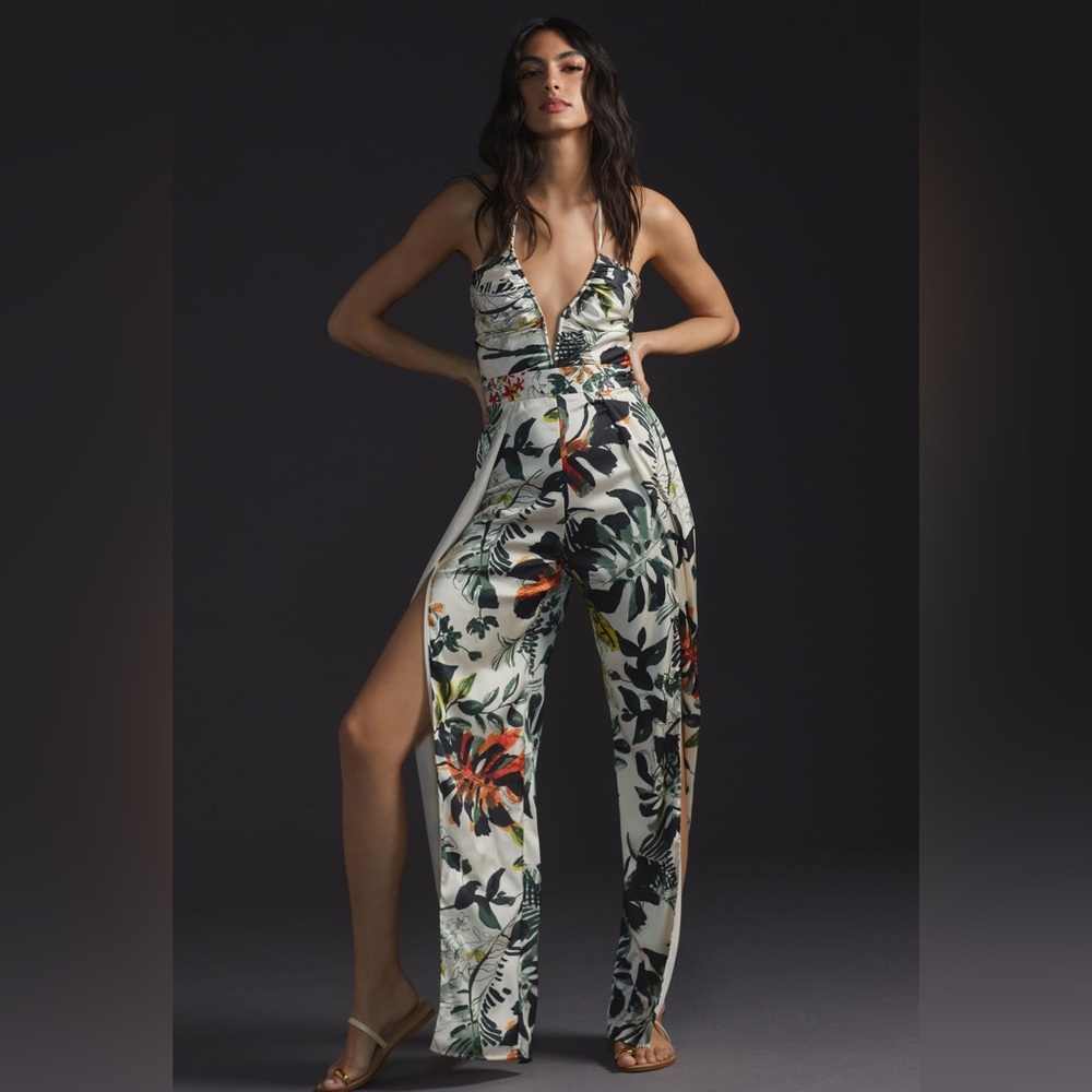 Anthropologie Katie May Never Cross Jumpsuit in Neutral Tropical Print XS